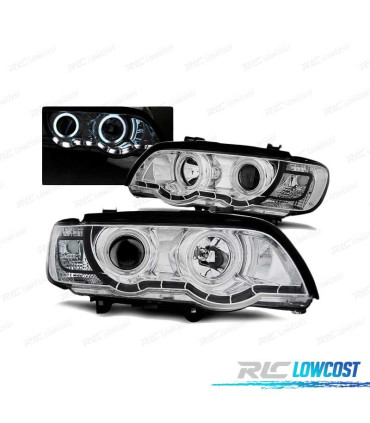 PHARES POUR BMW X5 E53 99-03 ANGEL EYES XENON CHROMÉ