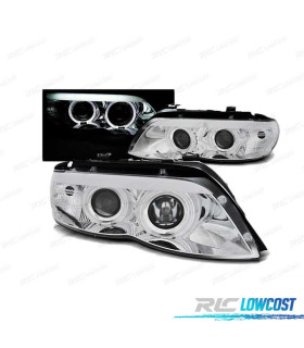 PHARES POUR BMW X5 E53 03-06 ANGEL EYES XENON CHROMÉ