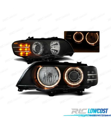 PHARES LED ANGEL EYES POUR BMW X5 E53 99-03 NOIR