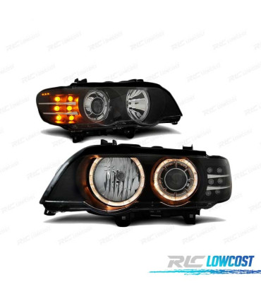 PHARES LED ANGEL EYES POUR BMW X5 E53 99-03 NOIR