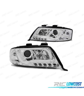PHARES LED POUR AUDI A6 01-04 TRU DRL ECE-R87 CHROMÉ