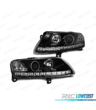 PHARES LED ANGEL EYES POUR AUDI A6 C6 04-08 NOIR