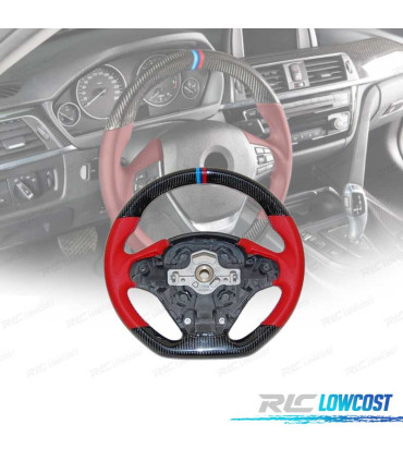 VOLANT BMW F30 F31 F32 F33 F36 11-20 LOOK M CARBONE + ROUGE