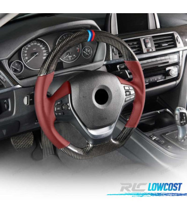 VOLANT BMW F30 F31 F32 F33 F36 LOOK M CARBONE + ROUGE